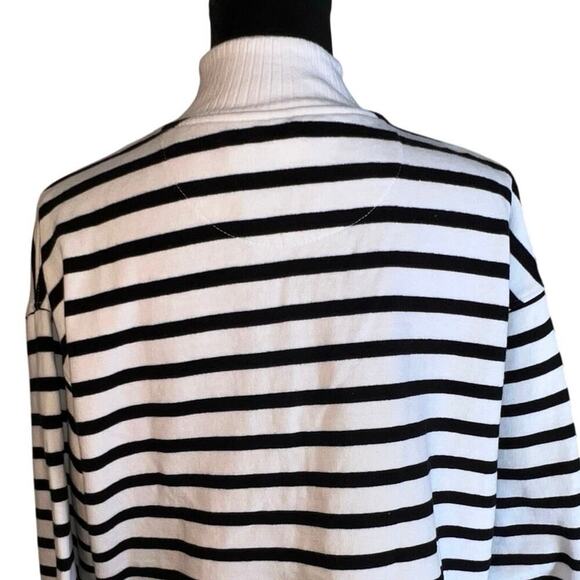 C & C California nautical black white striped 1/4 zip mock neck sweatshirt sz L - Picture 5 of 9